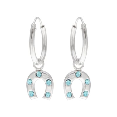 WeLoveSilver - zilveren oorhangers - hoefijzer - aquamarijn kristallen