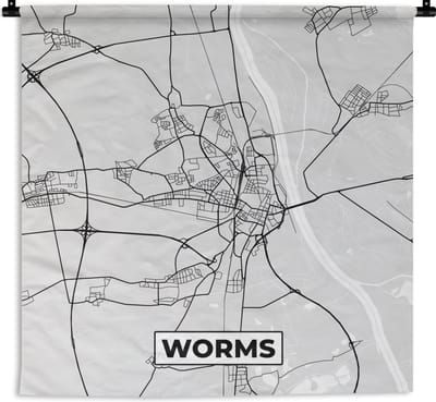 Wandkleed - Wanddoek - Plattegrond - Worms - Kaart - Stadskaart - Duitsland - 180x180 cm - Wandtapijt