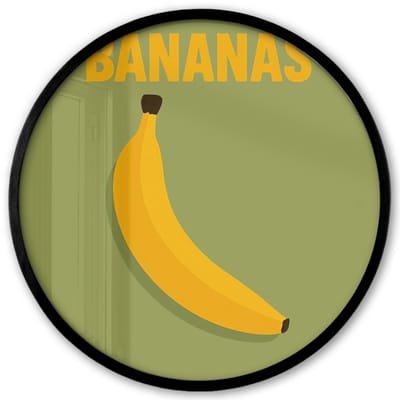 Poster in lijst Rond - Fotolijst 40x40 cm - Posters - Banaan - Minimalistisch - Geel - Ronde posterlijst zwart - Decoratie - Wanddecoratie woonkamer - Muurdecoratie slaapkamer