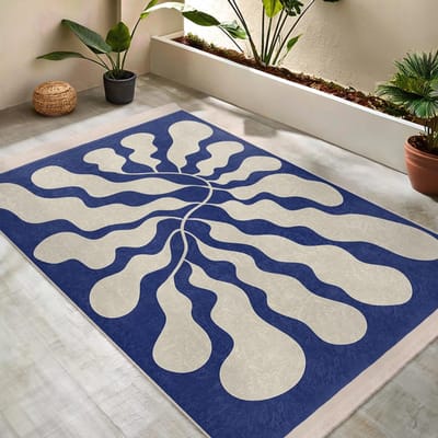 Tapis à franges bleues abstraites et organiques, tapis carré moderne, accent pour la maison 80*120cm