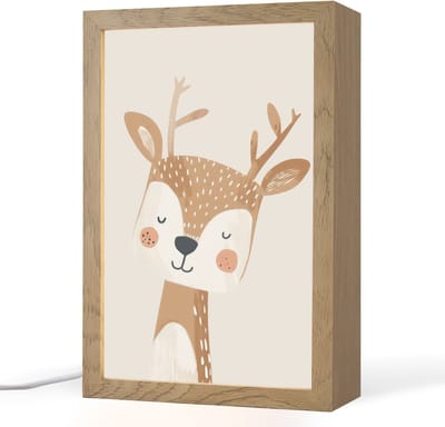 Nachtlampje 20x30 cm - Kinder lampje - Hert - Bosdieren - Beige - Tafellamp kinderkamer - Slaapkamer lamp - Bedlamp kinderen - Kinderlampje stopcontact - Wandlamp babykamer - Nachtlampjes