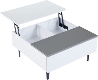 Salontafel 70*70*35cm, in hoogte verstelbare salontafel met verborgen opbergruimte en planken, witte hoogglans salontafel, bureau met LED, salontafel met lades