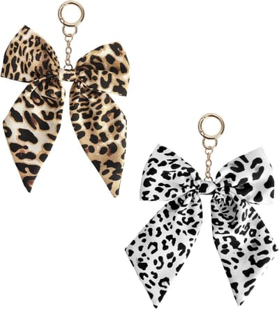 2 stuks luipaardprint strikken sleutelhangers – tas charm voor dames en heren, tashanger voor auto, portemonnee, rugzak – accessoire voor dagelijks gebruik of als cadeau