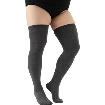 Grote Maten Xxxxl Dames Herfst Winter Dikke Extra Lange Sokkousen Dijhoog Beenwarmers Zwart Wit Gestreept Over de Knie Sokken 40-100KG(80-200LBS) beige