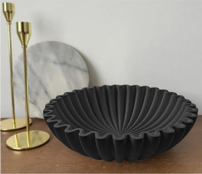 Janse® Luxe ronde fruitschaal zwart - Ø 25 cm - Golvend design - Decoratieve Fruitmand voor Fruit - Kunststof - Schalen en kommen - Fruit en groenten organizer - Resin fruitmand