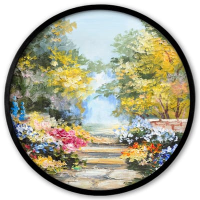 Poster in lijst Rond - Fotolijst 40x40 cm - Posters - Schilderij - Bloemen - Natuur - Olieverf - Ronde posterlijst zwart - Decoratie - Wanddecoratie woonkamer - Muurdecoratie slaapkamer