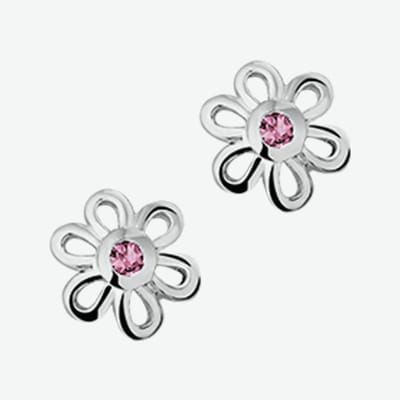 YO&NO - Oorbellen - Zilver - Oorknoppen - Bloem - Roze  - 8/8,5mm - Kinderen - Zilver 925