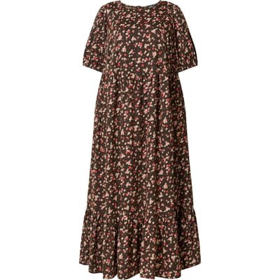 Yours Bruine Smock Maxijurk Met Fijne Bloemenprint Size 42