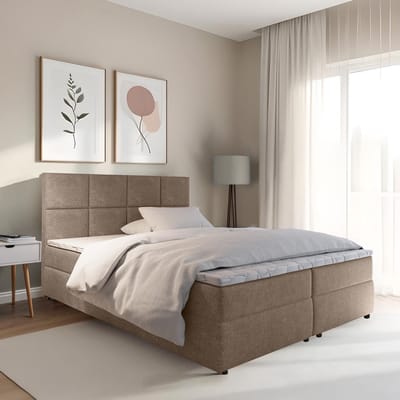 Boxspring met opbergruimte Sam - 140x200 cm - Taupe - Inclusief Topper - Bed met Opbergruimte - Opberg boxspring - Bonellvering tot 100 kg