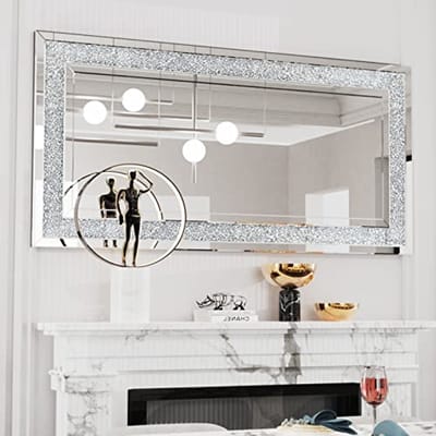 Rechthoekige Decoratieve Wandspiegel: Elegante Glanzende Spiegel met Kristallijnen Accent 120x60 cm