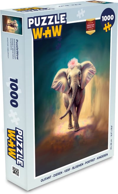 Puzzel Olifant - Dieren - Verf - Bloemen - Portret - Kinderen - Legpuzzel - Puzzel 1000 stukjes volwassenen