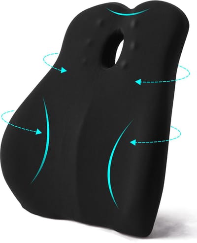 Ergonomisch Rugkussen 3D Ontwerp - Zwarte Geheugenschuim Lendensteun - 45x40x13cm Met Wasbare Hoes - Ventilerende Rugondersteuning voor Kantoorstoel en Auto - Geschikt voor Zwangeren en Bestuurders