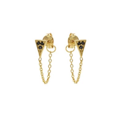 Karma Chain oorbel Black Zirconia Triangle M2332B Goud