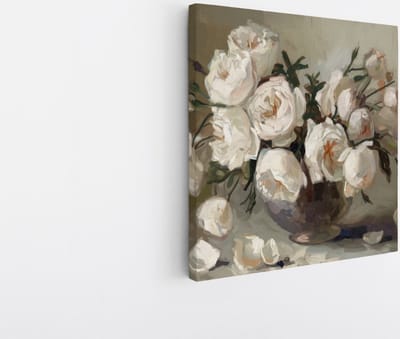 Saammp Canvas Schilderij - Witte Bloemen in vaas - Stilleven - Abstract - 20x20 - Foto op canvas - Wanddecoratie - Muurdecoratie Woonkamer - Kantoor Decoratie