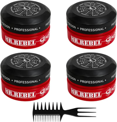 MR. REBEL Red Matte Hair Styling Wax – Haarwax Mannen – sert van 4 stuks + 1 styling kam – Sterke Hold – Matte Finish – Natuurlijke Look – Volume & Textuur – 600 ml