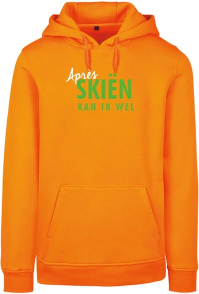 Après skiën kan ik wel wintersport hoodie oranje S - fluor groen | Foute apres ski outfit | kleding | verkleedkleren | wintersporttruien | wintersport dames en heren | crewneck