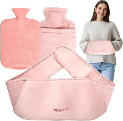 Verwarmingskussen met 3-in-1 Functie, Zachte Taille Cover en Rubberen Fles voor Rug, Nek en Schouders - Roze 1.2 L