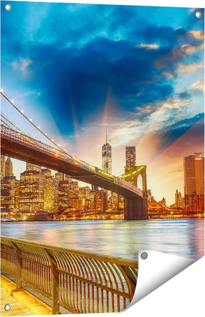Gards Tuinposter New York Brooklyn Brug - 60x80 cm - Tuindoek - Tuindecoratie - Wanddecoratie buiten - Tuinschilderij