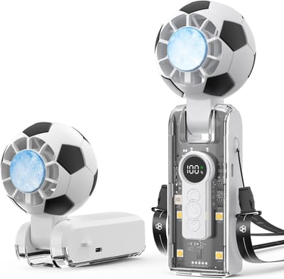 Voetbal Turbo Hogesnelheid Handventilator - Mini Ventilator - met Draagkoord - 5 Standen - Wit