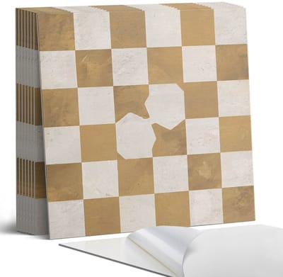 Coloray Plaktegels - Abstract schaakbordpatroon Portugese Tegels - 30 cm x 30 cm - Beige Plaktegels - 9 stuks - Vierkant PVC Tegels - Plaktegels Keuken - Zelfklevende Vloertegels - Vinyl Tegels Zelfklevend - Zelfklevende Tegels