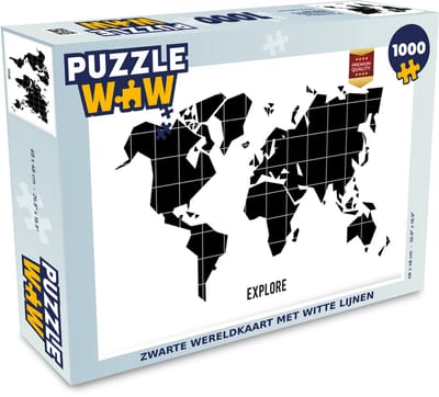 Puzzel Wereldkaart - Trendy - Zwart - Legpuzzel - Puzzel 1000 stukjes volwassenen