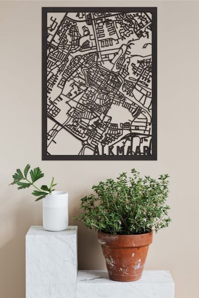 Houten Stadskaart Alkmaar Zwart Mdf 30x40cm Wanddecoratie Voor Aan De Muur City Shapes