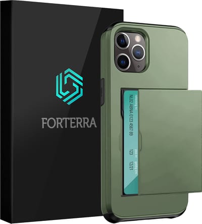 Hoesje Geschikt voor iPhone 11 Pro Pashouder Hard Case Hoes - Hoes Geschikt voor iPhone 11 Pro Hoesje Back Cover Met Pasjeshouder - Donkergroen
