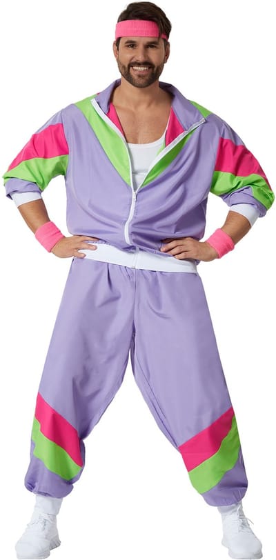 dressforfun - herenkostuum retro 80er 90er jaren joggingpak - lila, S - Verkleedkleding carnaval - Halloween - Verkleden - Feestkleding - Carnavalskleding - Feest - Partykleding