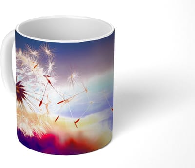 Mok - Koffiemok - Paardenbloem - Bloemen - Zonsondergang - Horizon - Nacht - Mokken - 350 ML - Beker - Koffiemokken - Theemok