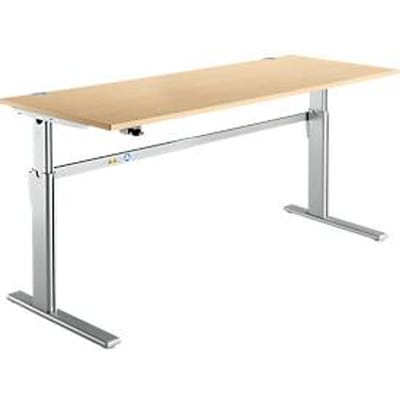 Standaard bureau, elektrisch in hoogte verstelbaar, rechthoekig, C-poot, B 1800 x D 800 x H 725-1185 mm, ahorn/blank aluminium RAL 9006