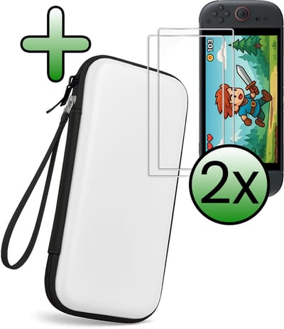 Hoesje Geschikt voor Nintendo Switch 2 Case Hoes Hard Cover Koord Met 2x Screenprotector - Bescherm Case Geschikt voor Nintendo Switch 2 Hoes - Wit