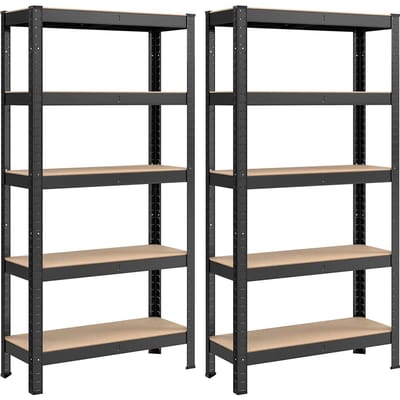 Profeco Stellingkasten Set Van 2 - Metalen Opbergrek en Magazijnstelling - 180 x 90 x 40 cm - 5 Verstelbare Planken - 175 kg Per Plank - Zwart