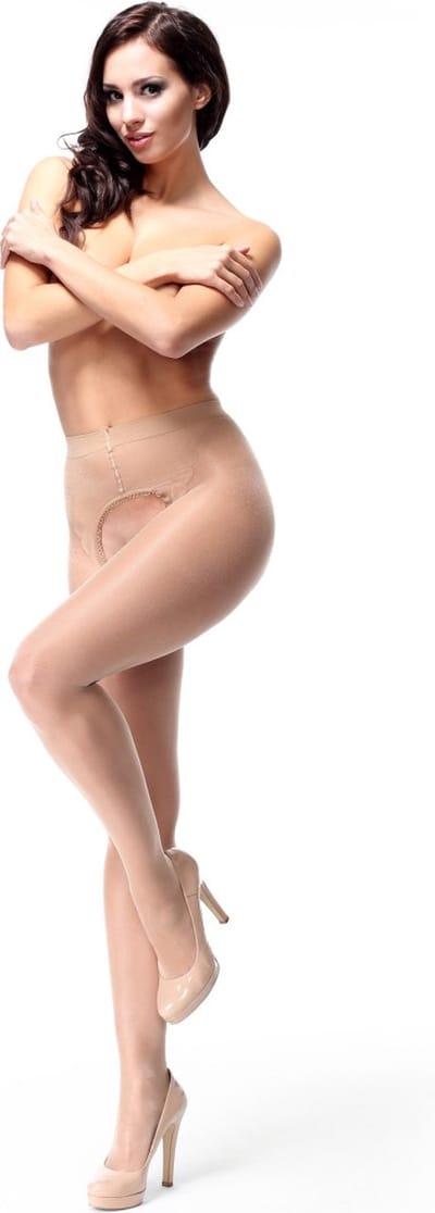 Glanspanty Beige, open kruis 20den, Maat XXL