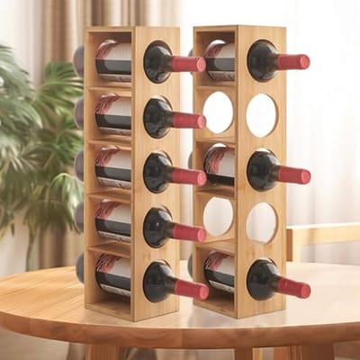 Houten flessenrek voor 5 flessen van bamboe - Compact formaat voor keuken en woonkamer