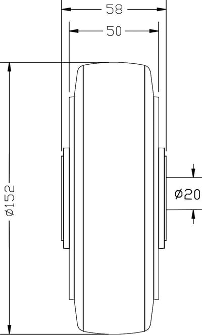 152 mm (6 inch) zwart rubberen wiel met aluminium hart, draagvermogen 660 kg, set van 2