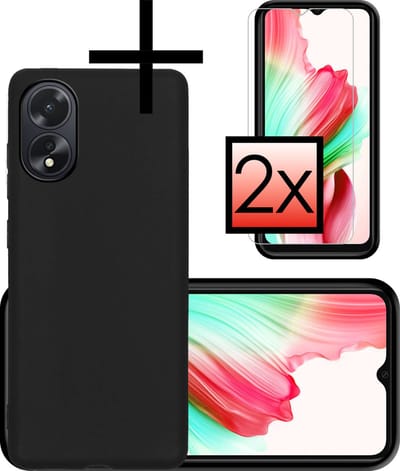 Hoesje - Met 2x Screenprotector - Geschikt voor OPPO A38 - Sterk & Shockproof - Back Cover - Siliconen Case - Telefoon Hoes - Zwart