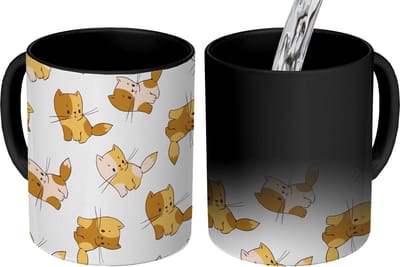 Magische Mok - Foto op Warmte Mokken - Koffiemok - Patronen - Kat - Kitten - Jongens - Meisjes - Kinderen - Kindje - Magic Mok - Beker - 350 ML - Theemok
