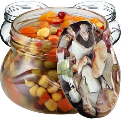 KADAX Kleine inmaakpotten, 300 ml, miniatuurpotten voor honing en specerijen, jampotten met deksel, luchtdichte potten om cadeau te geven (champignons, 10 stuks)
