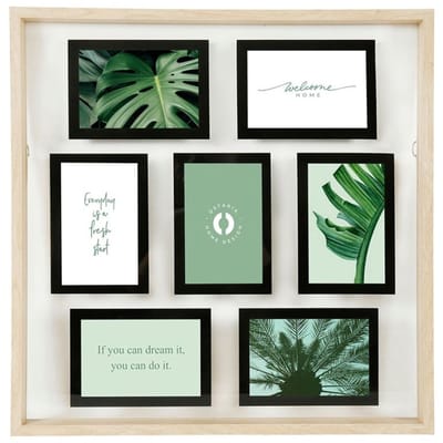 Ostaria Collage fotolijst NEO - voor 7x foto van 10 x 15 cm - hout - naturel/zwart - 49 x 49 cm - Wissellijst - Modern