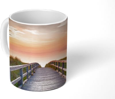 Mok - Koffiemok - Zonsonderang - Zee - Pad - Gras - Duin - Vogels - Mokken - 350 ML - Beker - Koffiemokken - Theemok