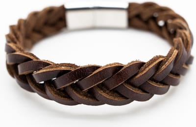 Sorprese armband - Excellence - armband heren - bruin - grof gevlochten leer - 19 cm - RVS - cadeau - Model O