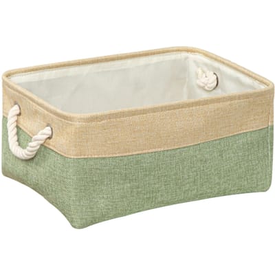 Opvouwbare Opbergmand Groen Beige Katoen Linnen Stof Kleding Organizer Doos Speelgoed Opbergbak met beige