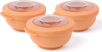 Amuse Tylla Peach Snackbox set - 3x200ml - Perfect Afsluitbare Snackdoosjes - Vershouddoos - Fruitbakjes Voor onderweg - BPA-vrije Bewaarbakjes - Oranje