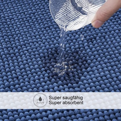 Badmat Anti-Slip av soft Chenille | Super absorberend en machinewasbaar | Te combineren als badmat set | Voor de badkamer, douche, bad of als WC mat | Blauw - 40x60 cm