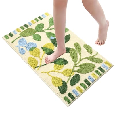 Badmat Bladprint - Antislip & Absorberend - Deurmat voor Badkamer of Slaapkamer - Zacht Microvezel Tapijt - Donkergroen - 1 Stuk