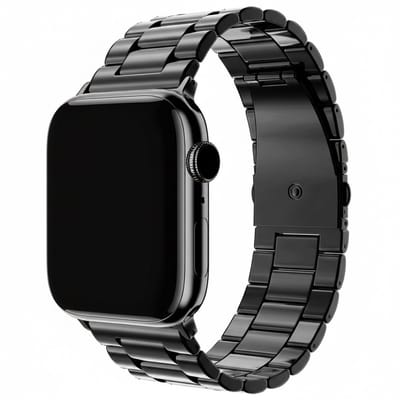 Stalen bandje - geschikt voor Apple Watch series 1/2/3/4/5/6/7/8/9/10/11/ SE (1,2,3) / Ultra (1,2,3) met maat 44 mm / 45 mm / 46 mm / 49 mm - schakelband met vlindersluiting - zwart