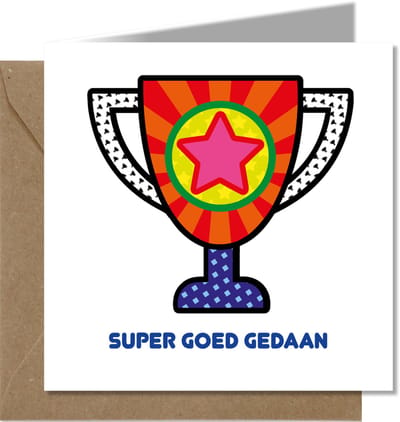 Tallies Cards - greeting - ansichtkaarten - Troffee - PopArt  - Set van 4 wenskaarten - Inclusief kraft envelop - geslaagd - diploma - zwemdiploma - rijbewijs - 100% Duurzaam