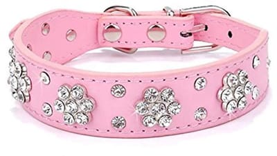 Dailygoods- Halsband Verstelbaar - Strass/Hondenhalsband - Imitatieleer - Bling Diamanten Gesp - Maten S/M/L - 100% Nieuwe Kraag - Hondenkraag