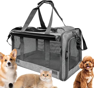 Kleine Kattenmand - Reistas Huisdier - Veilig Vervoer - Optimale Ventilatie - 46x30x30 cm - Grijs