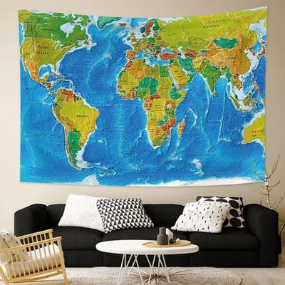 Allernieuwste.nl® Wandkleed Kleurige Wereldkaart Urban Loft Atlas Wandtapijt Wanddecoratie Muurkleed Tapestry - Kleur - 200 x 150 cm